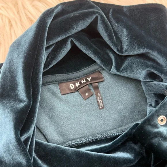 DKNY Teal Velvet Cowl Neck Sweater - Picture 5 of 6